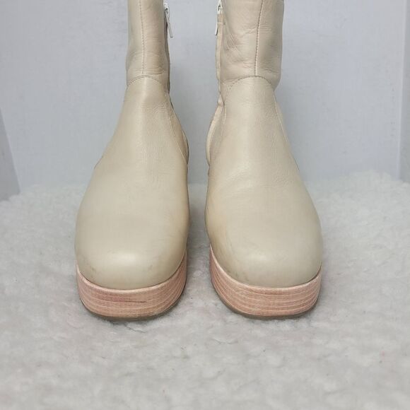 Anthropologie Women's Size 7.5 Platform Boots Bone Cream Block Heel Square Toe - Picture 2 of 9